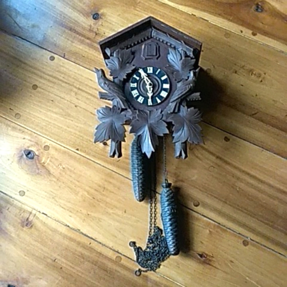 Vintage German Brown Ornate Cuckoo Clock Wall Decor